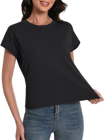 Womens Crop Tops Cap Sleeve Cotton T Shirts Crewneck Loose Fit Trendy Tee Summer Workout Tops 2025 in Saudi Arabia
