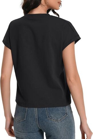 Womens Crop Tops Cap Sleeve Cotton T Shirts Crewneck Loose Fit Trendy Tee Summer Workout Tops 2025 in Saudi Arabia