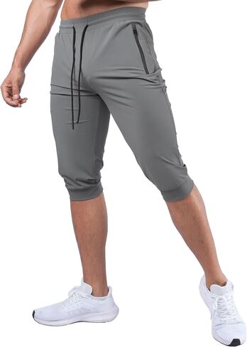 Fioboc 3/4 Joggers for Men with Zipper Pockets, Capri Pants Quick Dry Men's Sweatpants Drawcord Adjusts Workout Pants in Saudi Arabia