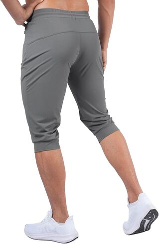 Fioboc 3/4 Joggers for Men with Zipper Pockets, Capri Pants Quick Dry Men's Sweatpants Drawcord Adjusts Workout Pants in Saudi Arabia