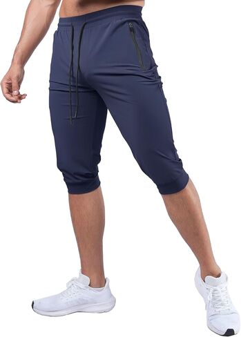 Fioboc 3/4 Joggers for Men with Zipper Pockets, Capri Pants Quick Dry Men's Sweatpants Drawcord Adjusts Workout Pants in Kuwait