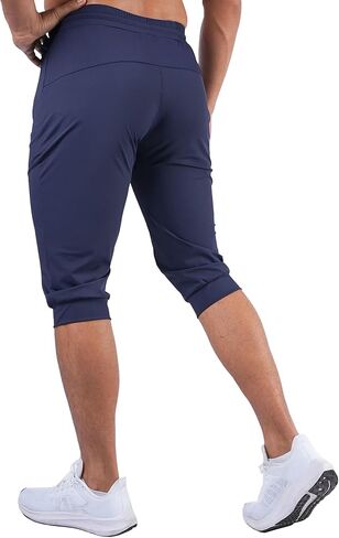 Fioboc 3/4 Joggers for Men with Zipper Pockets, Capri Pants Quick Dry Men's Sweatpants Drawcord Adjusts Workout Pants in Kuwait