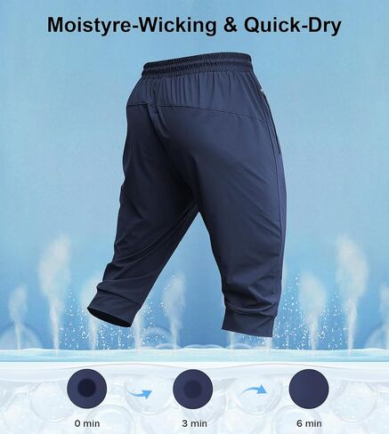 Fioboc 3/4 Joggers for Men with Zipper Pockets, Capri Pants Quick Dry Men's Sweatpants Drawcord Adjusts Workout Pants in Kuwait