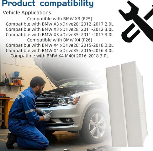2pcs Car Cabin Air Filter Compatible with BMW X3 X4 xDrive28i 2.0L 3.0L 2011-2018,for X4 xDrive35i 2015-2016 3.0L,for X4 M40i 2016-2018 3.0L Replace 64119237159 green and white (2pcs White) in Kuwait