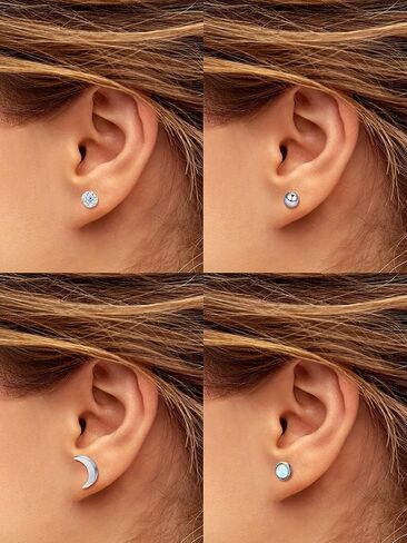 18 Pairs Stainless Steel Stud Earrings Solid Rhinestone Earring Cartilage Earrings Helix Ear Piercing Jewelry for Women Men (Steel Color, 18 G/ 1 mm with 4 mm Screw Ball) in Saudi Arabia