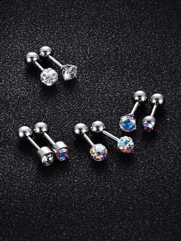 18 Pairs Stainless Steel Stud Earrings Solid Rhinestone Earring Cartilage Earrings Helix Ear Piercing Jewelry for Women Men (Steel Color, 18 G/ 1 mm with 4 mm Screw Ball) in Saudi Arabia