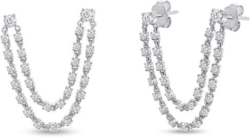 Double Piercing Dangle Chain Studs Earrings, 1.00 Carat (ctw) Moissanite Diamond Drop Earrings In 14k Gold Over Sterling Silver | Earscapes Earrings Gifts for Her in Saudi Arabia