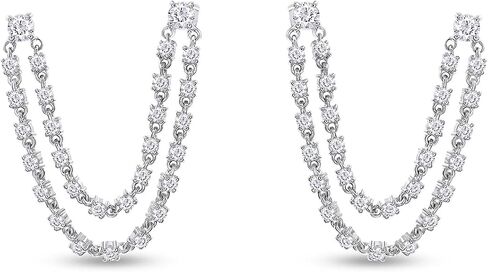 Double Piercing Dangle Chain Studs Earrings, 1.00 Carat (ctw) Moissanite Diamond Drop Earrings In 14k Gold Over Sterling Silver | Earscapes Earrings Gifts for Her in Saudi Arabia