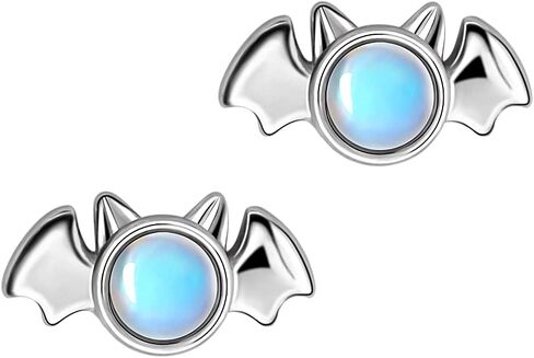 Halloween Moonstone Bat Earrings Sterling Silver Vampire Buds for Women Hypoallergenic Percing Stud for Entivity Ears Fashion المجوهرات القوطية in Saudi Arabia