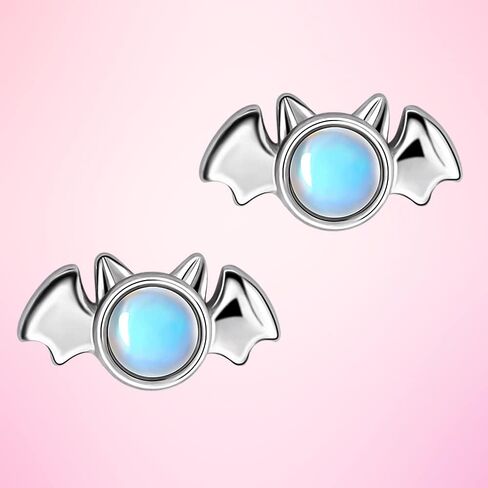 Halloween Moonstone Bat Earrings Sterling Silver Vampire Buds for Women Hypoallergenic Percing Stud for Entivity Ears Fashion المجوهرات القوطية in Saudi Arabia