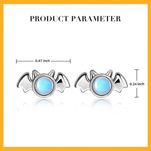Halloween Moonstone Bat Earrings Sterling Silver Vampire Buds for Women Hypoallergenic Percing Stud for Entivity Ears Fashion المجوهرات القوطية in Saudi Arabia