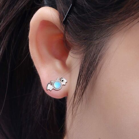 Halloween Moonstone Bat Earrings Sterling Silver Vampire Buds for Women Hypoallergenic Percing Stud for Entivity Ears Fashion المجوهرات القوطية in Saudi Arabia