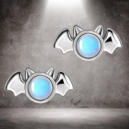 Halloween Moonstone Bat Earrings Sterling Silver Vampire Buds for Women Hypoallergenic Percing Stud for Entivity Ears Fashion المجوهرات القوطية in Saudi Arabia