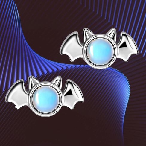 Halloween Moonstone Bat Earrings Sterling Silver Vampire Buds for Women Hypoallergenic Percing Stud for Entivity Ears Fashion المجوهرات القوطية in Saudi Arabia