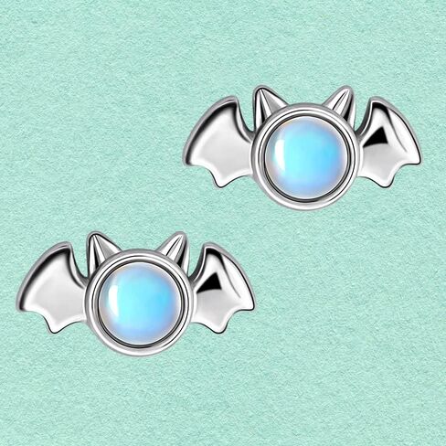 Halloween Moonstone Bat Earrings Sterling Silver Vampire Buds for Women Hypoallergenic Percing Stud for Entivity Ears Fashion المجوهرات القوطية in Saudi Arabia