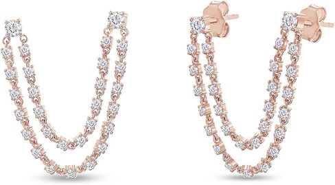 Double Piercing Dangle Chain Studs Earrings, 1.00 Carat (ctw) Moissanite Diamond Drop Earrings In 14k Gold Over Sterling Silver | Earscapes Earrings Gifts for Her in Saudi Arabia