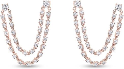 Double Piercing Dangle Chain Studs Earrings, 1.00 Carat (ctw) Moissanite Diamond Drop Earrings In 14k Gold Over Sterling Silver | Earscapes Earrings Gifts for Her in Saudi Arabia