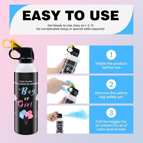 Gender Reveal Fire Extinguisher 2 Pack Boy or Girl Extinguishers for Baby Reveal - Gender Reveal Decorations Smoke with Power for Party - Blue Pink Smoke Color Powder for Reveal Party Ideas Color Run in Saudi Arabia