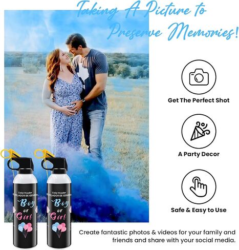 Gender Reveal Fire Extinguisher 2 Pack Boy or Girl Extinguishers for Baby Reveal - Gender Reveal Decorations Smoke with Power for Party - Blue Pink Smoke Color Powder for Reveal Party Ideas Color Run in Saudi Arabia