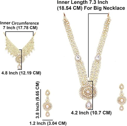 Efulgenz Indian Jewelry Sets for Women Bollywood Jewelry Indian Bollywood Bridal Wedding Kundan Crystal Necklace Earring Maang Tikka Head Chain Nose Ring Bracelet Jewelry Set in Saudi Arabia