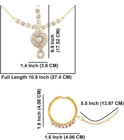 Efulgenz Indian Jewelry Sets for Women Bollywood Jewelry Indian Bollywood Bridal Wedding Kundan Crystal Necklace Earring Maang Tikka Head Chain Nose Ring Bracelet Jewelry Set in Saudi Arabia