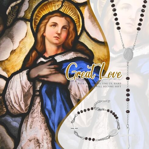Rosary Beads Catholic Cross Necklace Bracelet: Stainless Steel Pearl Beaded Virgin Mary Medallion Christian Y Necklace Jewelry Gifts for Women Men in Saudi Arabia