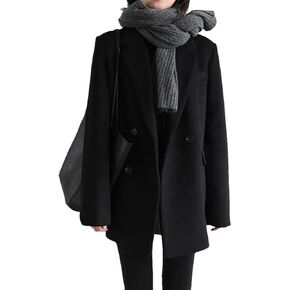 Women Autumn Winter Woolen Blazer Cotton Lining Thick Warm Solid Color Coat Office Tops in Saudi Arabia