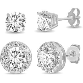 Lesa Michele Cubic Zirconia Stud Silver أقراط للنساء 2 زوج مجموعة من حجارة CZ in Kuwait