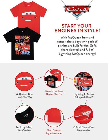Disney Cars Shirt | Lightning McQueen Tshirt | Cars Boys T-Shirts | Boys' T-Shirts Pack of Two in Saudi Arabia