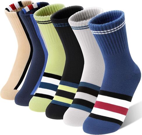 أطفال بويز فتيات الرياضة الرياضية الرياضية الجوارب كرة السلة في الهواء الطلق طاقم القطن جوارب مخططة 6 أزواج in Kuwait