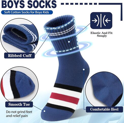 أطفال بويز فتيات الرياضة الرياضية الرياضية الجوارب كرة السلة في الهواء الطلق طاقم القطن جوارب مخططة 6 أزواج in Kuwait