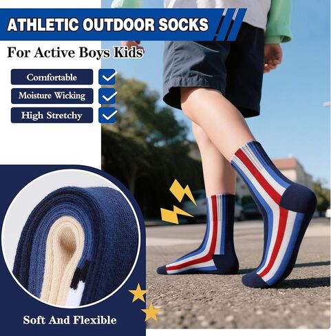 أطفال بويز فتيات الرياضة الرياضية الرياضية الجوارب كرة السلة في الهواء الطلق طاقم القطن جوارب مخططة 6 أزواج in Kuwait