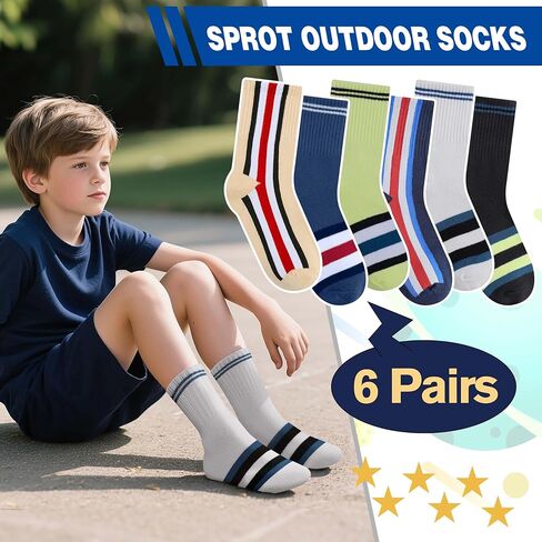 أطفال بويز فتيات الرياضة الرياضية الرياضية الجوارب كرة السلة في الهواء الطلق طاقم القطن جوارب مخططة 6 أزواج in Kuwait