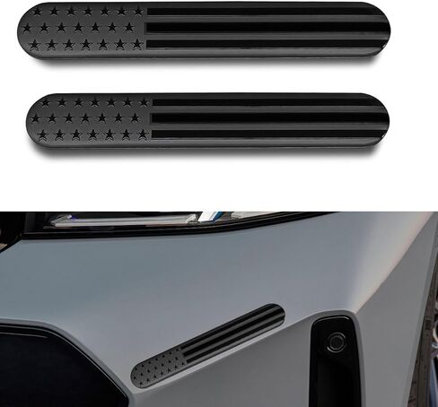 2PCS USA American Metal Flag Auto Fenders Emblem Sticker - 6"x 1" Adhesive Sport Badge 3D Embossed US Flag Car Decal Sticker - Patriotic Car Badge Decal Bumper Sticker for Auto SUV Window (Black) in Saudi Arabia