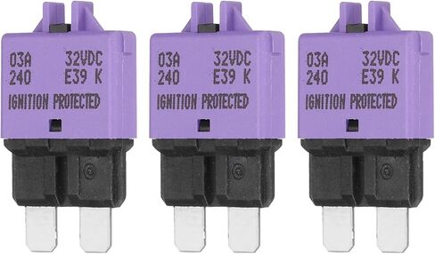 DMiotech 3 Pack Manual Mini Reset Fuse, 32V DC 3A ATC/ATO Auto Circuit Breaker Reset Fuses Low Profile Blade Fuses for Car Truck SUV Marine Boat Motorcycle, Purple in Saudi Arabia