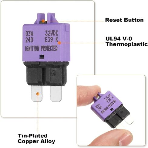 DMiotech 3 Pack Manual Mini Reset Fuse, 32V DC 3A ATC/ATO Auto Circuit Breaker Reset Fuses Low Profile Blade Fuses for Car Truck SUV Marine Boat Motorcycle, Purple in Saudi Arabia
