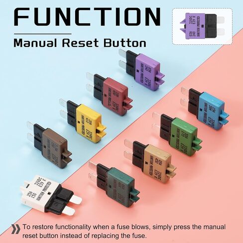 DMiotech 3 Pack Manual Mini Reset Fuse, 32V DC 3A ATC/ATO Auto Circuit Breaker Reset Fuses Low Profile Blade Fuses for Car Truck SUV Marine Boat Motorcycle, Purple in Saudi Arabia