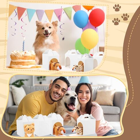 Patelai 36 Pcs Dog Party Favors Boxes 4.7x3.9x4.7 Inch Stuffed Animal House Shaped Boxes with Hole Foldable Colorful Puppy Print Decoration Gift Case for Adoption a Pet Party Favor Supply Decor in Saudi Arabia