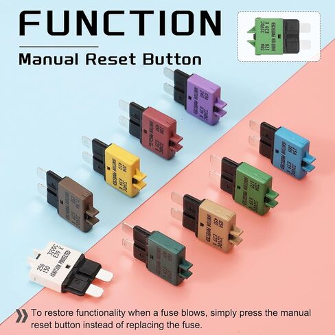 DMiotech 3 Pack Manual Mini Reset Fuse, 32V DC 3A ATC/ATO Auto Circuit Breaker Reset Fuses Low Profile Blade Fuses for Car Truck SUV Marine Boat Motorcycle, Purple in Saudi Arabia