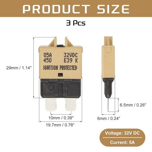 DMiotech 3 Pack Manual Mini Reset Fuse, 32V DC 3A ATC/ATO Auto Circuit Breaker Reset Fuses Low Profile Blade Fuses for Car Truck SUV Marine Boat Motorcycle, Purple in Kuwait