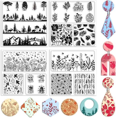 chgcraft 4 pcs 4 أنماط من خشب الطباعة بوليمر ألواح ملصق الطين الرخام السيليكون الملمس الطوابع طوابع الطين ملصق ملصقات نمط النمذجة ملحق لصنع الأقراط اليهود ، 5.5x5.5 بوصة in Saudi Arabia