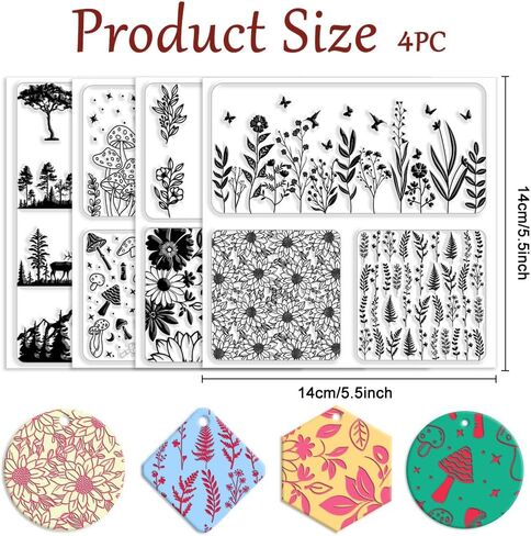 chgcraft 4 pcs 4 أنماط من خشب الطباعة بوليمر ألواح ملصق الطين الرخام السيليكون الملمس الطوابع طوابع الطين ملصق ملصقات نمط النمذجة ملحق لصنع الأقراط اليهود ، 5.5x5.5 بوصة in Saudi Arabia