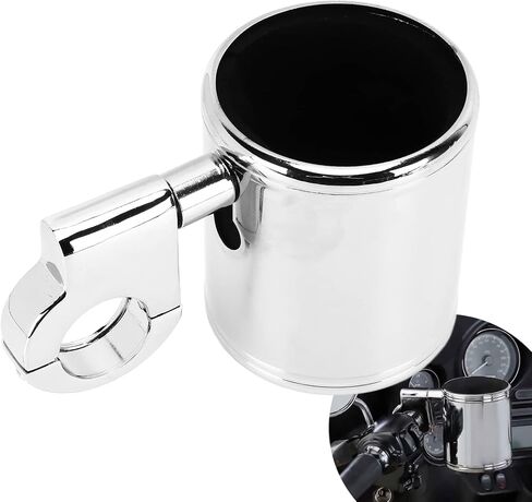 Motorcycle Cup Holder, Fydun Handlebar Cup Holder Chrome Adjustable Drink Bottle Holder with Fixed Parts Universal for ATV 22‑32mm Handle in Saudi Arabia