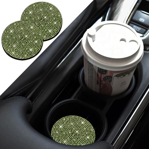 2 Pack Bling Car Custer Coaster Coaster ، Crystal Rhinestone Anti-Slip Car Coaster Insert ، Universal 2.75 Inch Fashion Automotive Cup Mat ، إكسسوارات ديكور للسيارات الداخلية للنساء (White) in Saudi Arabia