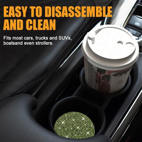 2 Pack Bling Car Custer Coaster Coaster ، Crystal Rhinestone Anti-Slip Car Coaster Insert ، Universal 2.75 Inch Fashion Automotive Cup Mat ، إكسسوارات ديكور للسيارات الداخلية للنساء (White) in Saudi Arabia