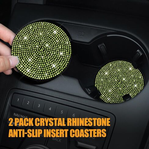2 Pack Bling Car Custer Coaster Coaster ، Crystal Rhinestone Anti-Slip Car Coaster Insert ، Universal 2.75 Inch Fashion Automotive Cup Mat ، إكسسوارات ديكور للسيارات الداخلية للنساء (White) in Saudi Arabia