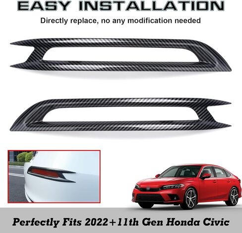 x xotic tech Rear Bumper Reflector Fog Bezel Cover Trim, Glossy Black, Compatible with Honda Civic 11th Gen 2022 2023 2024 2025 in Saudi Arabia
