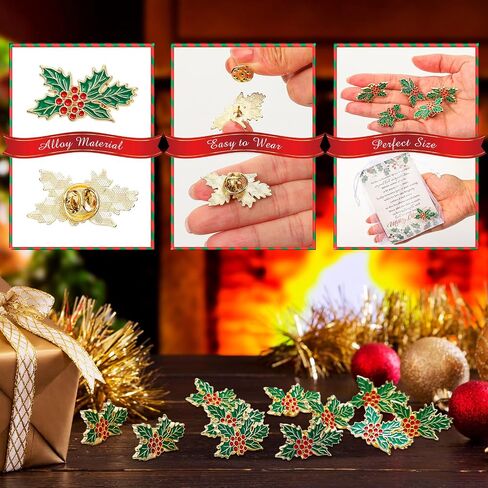 25 مجموعة لزملاء العمل دبابيس عيد الميلاد ودبابيات للنساء للنساء Holly Berry Lapel Pin مع BACK CARCH BAG ORGRINZA لقضاء العطلات الحفلات الحفلات السحر المجوهرات in Saudi Arabia
