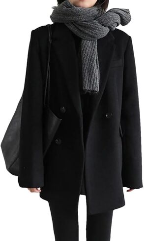 Women Autumn Winter Woolen Blazer Cotton Lining Thick Warm Solid Color Coat Office Tops in Saudi Arabia