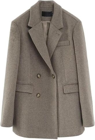 Women Autumn Winter Woolen Blazer Cotton Lining Thick Warm Solid Color Coat Office Tops in Saudi Arabia